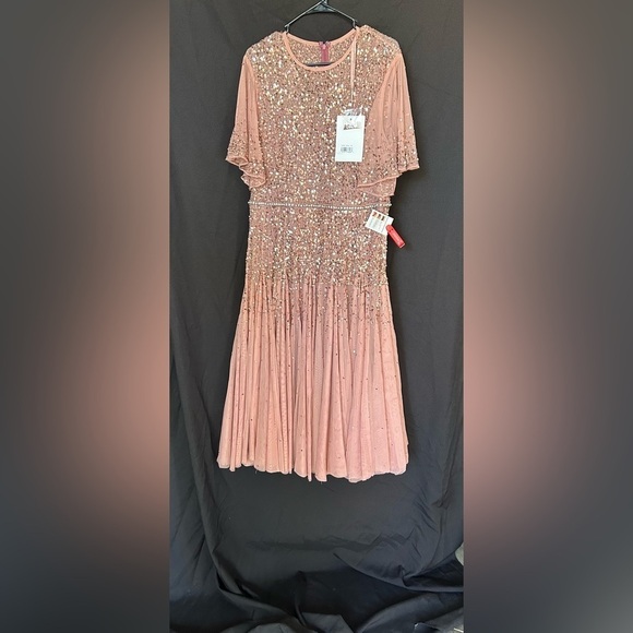 Mac Duggal 93655 NWT Cape Sleeve Beaded Tea Length A-line Dress - Picture 4 of 8